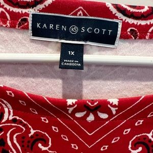 Karen Scott brand new, never worn red & white embellished t shirt